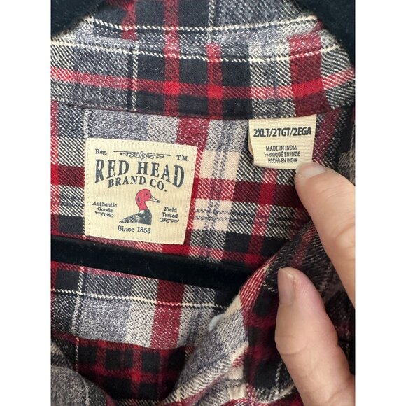 Red Head Mens Red Blue Flannel 2XLT long sleeve button up plaid cotton collared - Picture 3 of 6